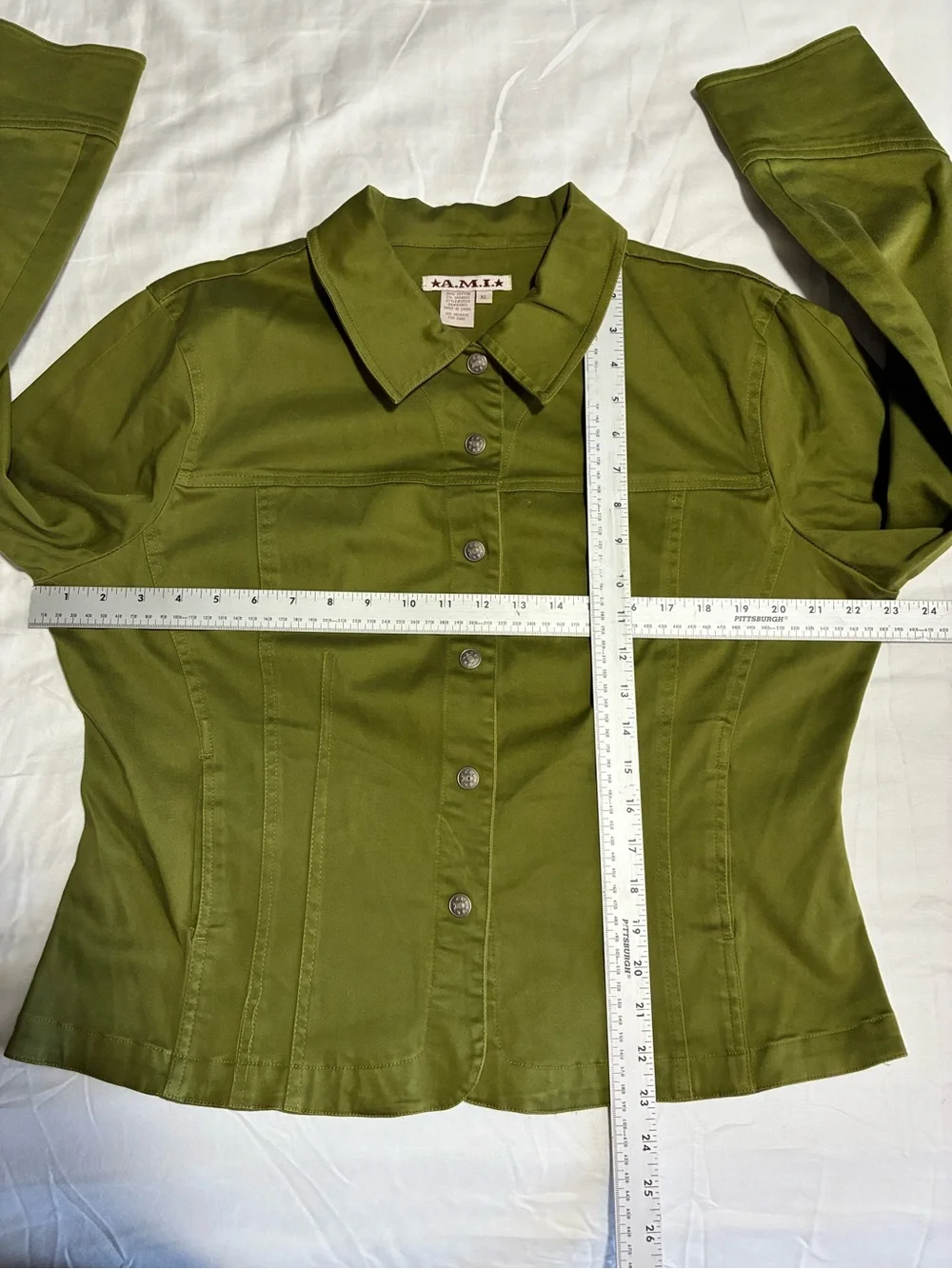 90s Olive Green Button-Front Military Jean Jacket Cotton Spandex Blend XL